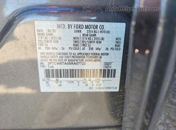 3FTCW8TA0SRA57722 2025 FORD MAVERICK Charcoal Вид підкапотного простору