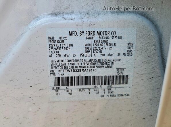 3FTTW8B32SRA19170 2025 FORD MAVERICK Белый Вид подкапотного пространства