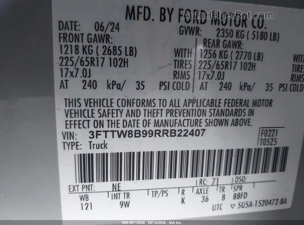 3FTTW8B99RRB22407 2024 FORD MAVERICK White Вид підкапотного простору