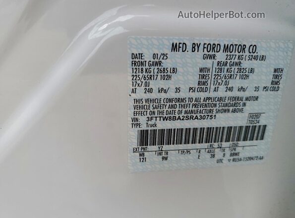 3FTTW8BA2SRA30751 2025 FORD MAVERICK Белый Вид подкапотного пространства