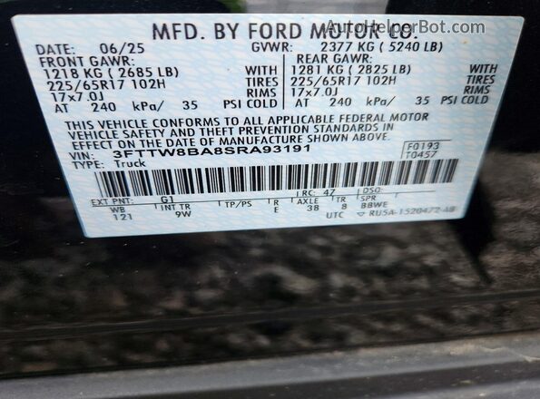 3FTTW8BA8SRA93191 2025 FORD MAVERICK Black Widok komory silnika