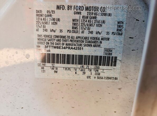 3FTTW8E34PRA42551 2023 FORD MAVERICK Белый Вид подкапотного пространства