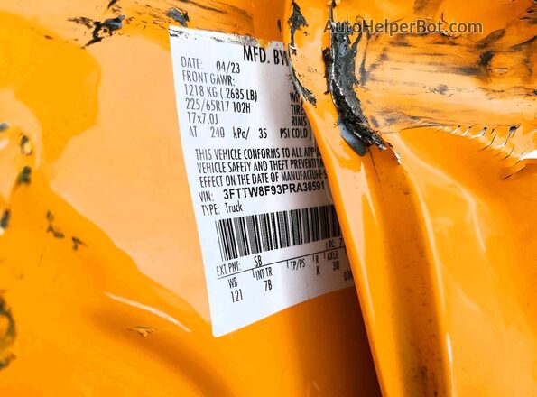 3FTTW8F93PRA38591 2023 FORD MAVERICK Желтый Вид подкапотного пространства