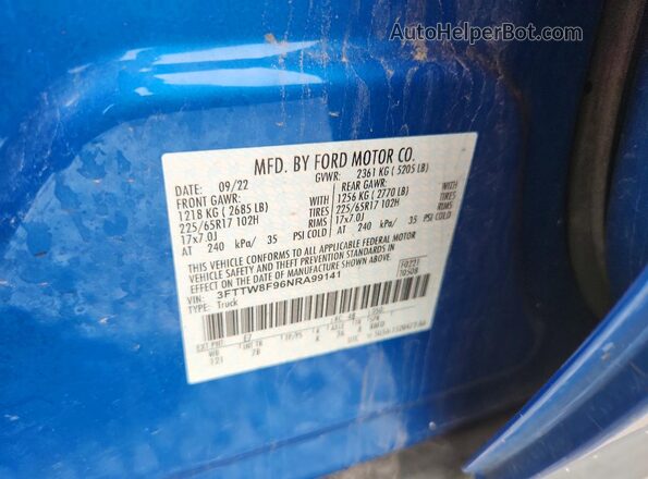 3FTTW8F96NRA99141 2022 FORD MAVERICK Синий Вид подкапотного пространства