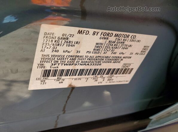 3FTTW8F97NRA33326 2022 FORD MAVERICK Синий Вид подкапотного пространства