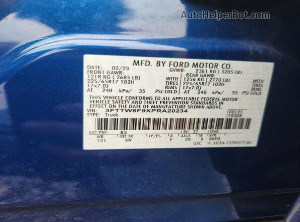 3FTTW8F9XPRA20234 2023 FORD MAVERICK Синий Вид подкапотного пространства
