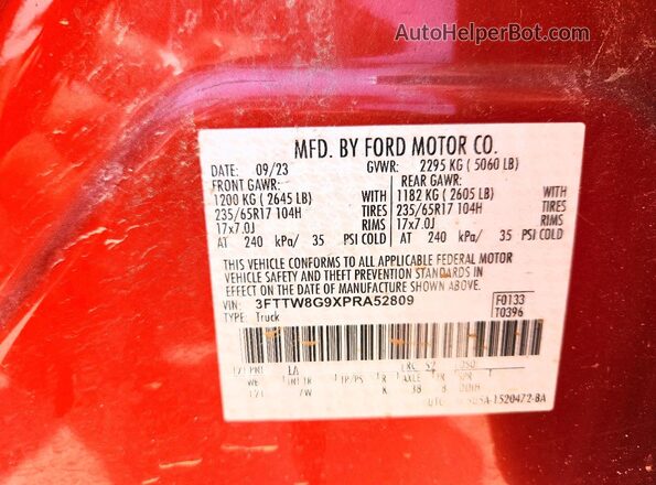 3FTTW8G9XPRA52809 2023 FORD MAVERICK Maroon ძრავის განყოფილების ხედი