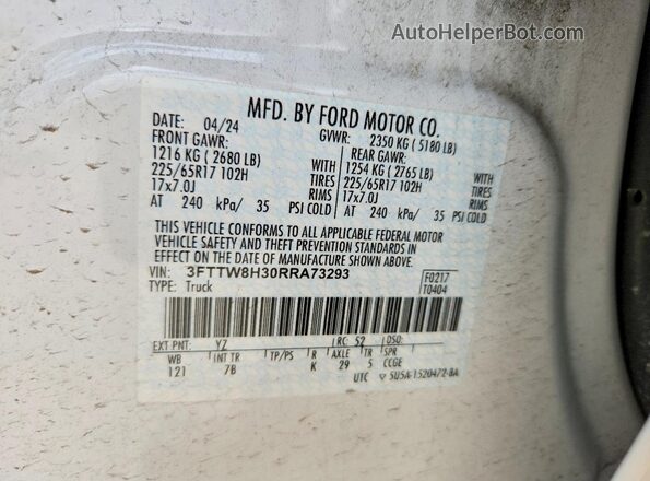 3FTTW8H30RRA73293 2024 FORD MAVERICK White Вид підкапотного простору