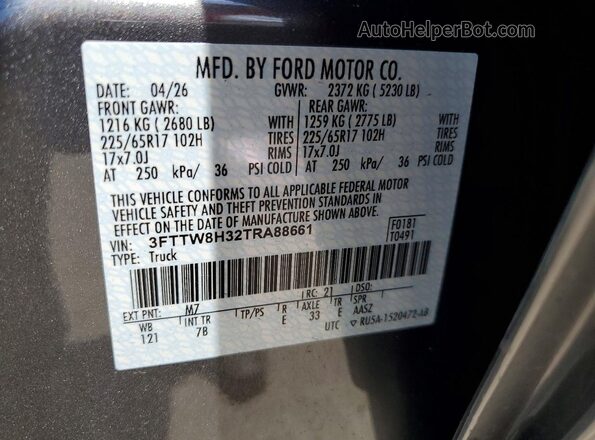 3FTTW8H32TRA88661 2026 FORD MAVERICK Серый Вид подкапотного пространства
