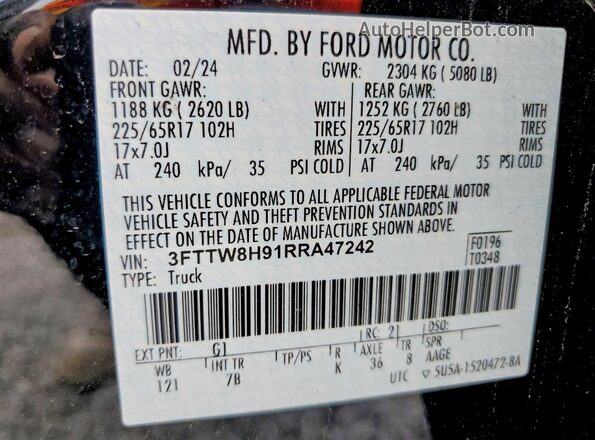 3FTTW8H91RRA47242 2024 FORD MAVERICK Black Вид підкапотного простору
