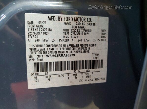 3FTTW8H93RRA98239 2024 FORD MAVERICK Blue VIN კოდის სტიკერის ხედი