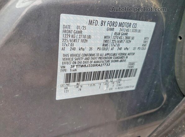 3FTTW8J33SRA27733 2025 FORD MAVERICK Gray Widok naklejki z numerem VIN