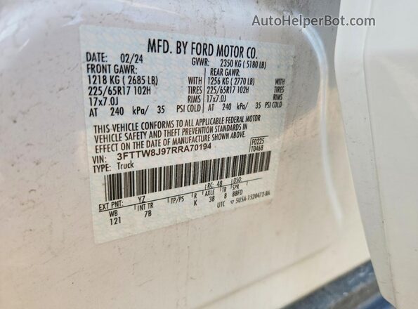 3FTTW8J97RRA70194 2024 FORD MAVERICK Белый Вид подкапотного пространства