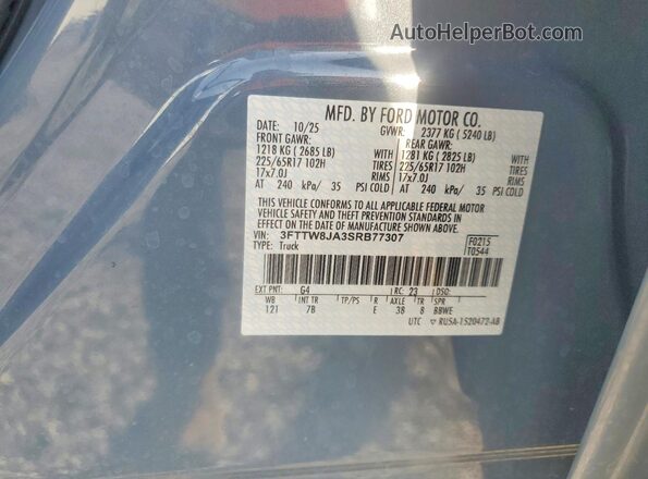 3FTTW8JA3SRB77307 2025 FORD MAVERICK Blue Widok naklejki z numerem VIN