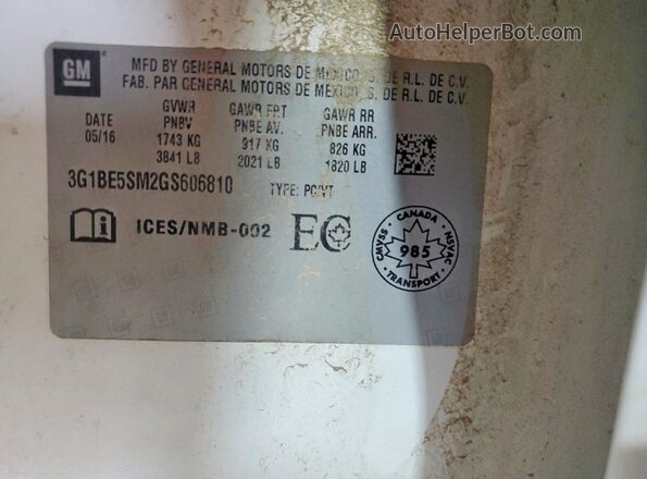 3G1BE5SM2GS606810 2016 CHEVROLET CRUZE White ძრავის განყოფილების ხედი