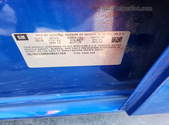 3G1BE5SM2HS531754 2017 CHEVROLET CRUZE Blue Widok komory silnika