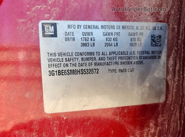3G1BE6SM8HS532672 2017 CHEVROLET CRUZE Red Vista de la etiqueta del VIN