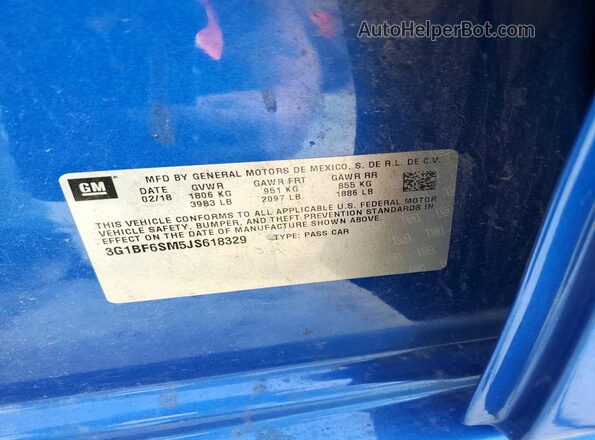 3G1BF6SM5JS618329 2018 CHEVROLET CRUZE Синий Вид подкапотного пространства
