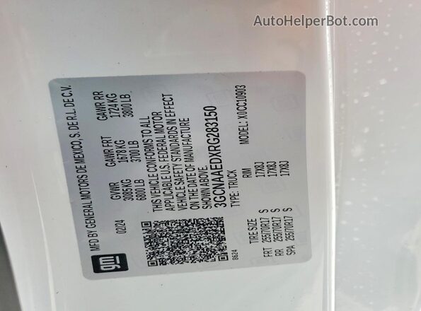 3GCNAAEDXRG283150 2024 CHEVROLET SILVERADO Белый Вид наклейки с VIN-кодом
