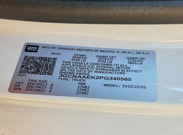 3GCNAAEK2PG340565 2023 CHEVROLET SILVERADO Белый Вид подкапотного пространства