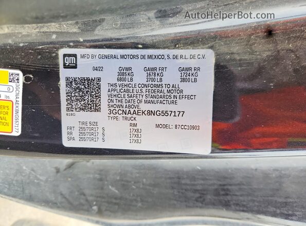 3GCNAAEK8NG557177 2022 CHEVROLET SILVERADO Charcoal Vista del compartimento del motor