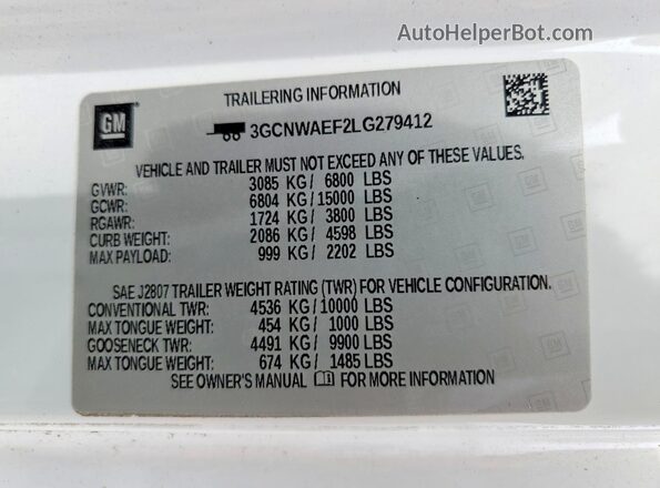 3GCNWAEF2LG279412 2020 CHEVROLET SILVERADO Белый Вид подкапотного пространства