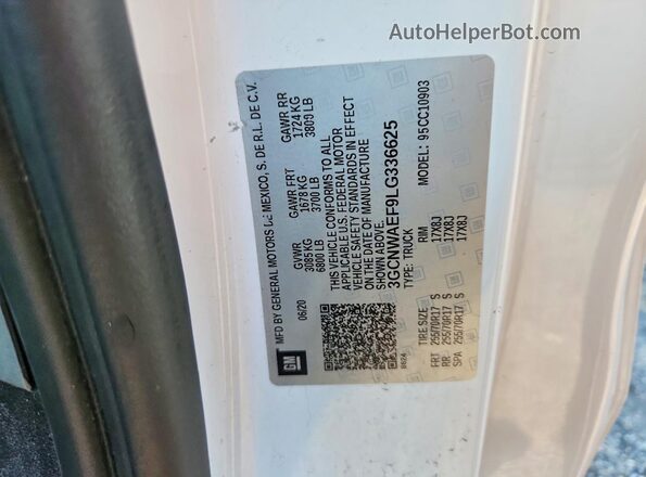 3GCNWAEF9LG336625 2020 CHEVROLET SILVERADO White Widok naklejki z numerem VIN