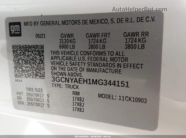 3GCNYAEH1MG344151 2021 CHEVROLET SILVERADO White Շարժիչի բաժամունքի տեսք