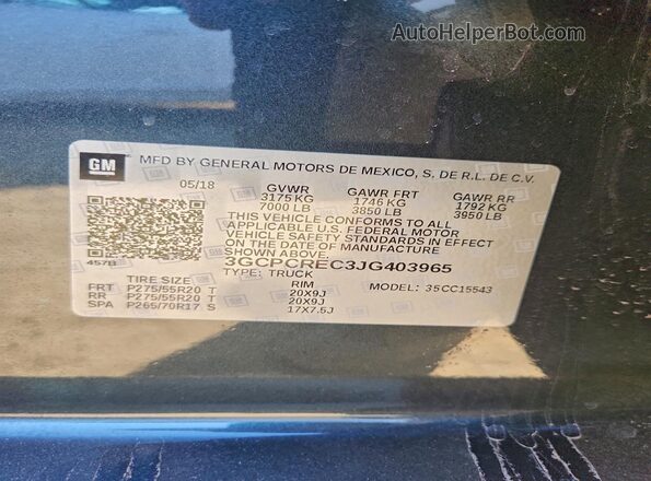 3GCPCREC3JG403965 2018 CHEVROLET SILVERADO Угольный Вид подкапотного пространства