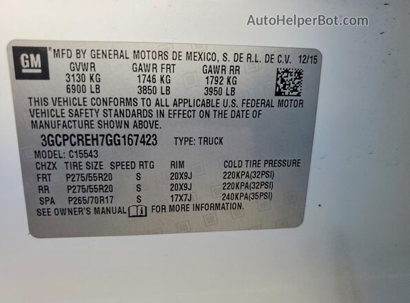3GCPCREH7GG167423 2016 CHEVROLET SILVERADO White Vista del compartimento del motor