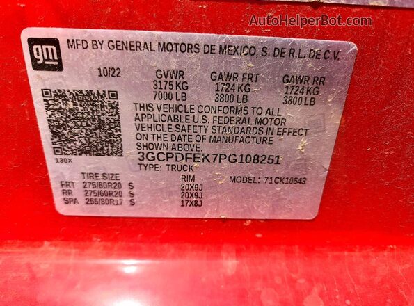 3GCPDFEK7PG108251 2023 CHEVROLET SILVERADO Red Widok komory silnika