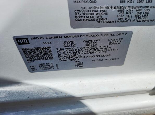 3GCPDKEK7RG315038 2024 CHEVROLET SILVERADO White Շարժիչի բաժամունքի տեսք
