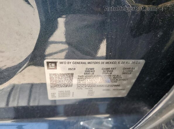 3GCPWBEH5KG232986 2019 CHEVROLET SILVERADO Gray VIN კოდის სტიკერის ხედი