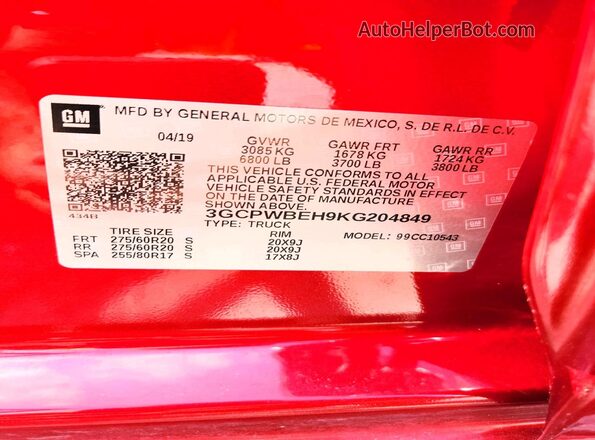 3GCPWBEH9KG204849 2019 CHEVROLET SILVERADO Бордовый Вид подкапотного пространства