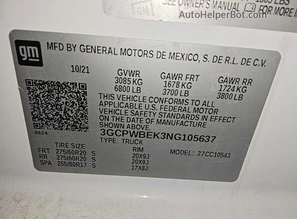 3GCPWBEK3NG105637 2022 CHEVROLET SILVERADO White Engine compartment view