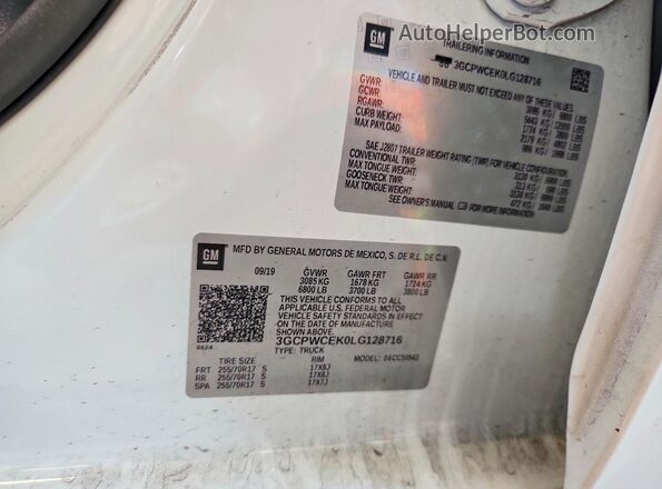 3GCPWCEK0LG128716 2020 CHEVROLET SILVERADO Белый Вид подкапотного пространства