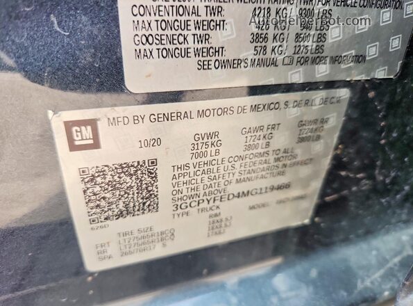 3GCPYFED4MG119466 2021 CHEVROLET SILVERADO Blue Vista del compartimento del motor