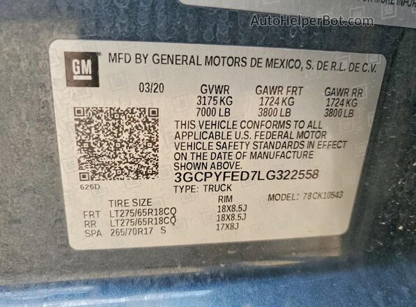 3GCPYFED7LG322558 2020 CHEVROLET SILVERADO Blue Widok komory silnika