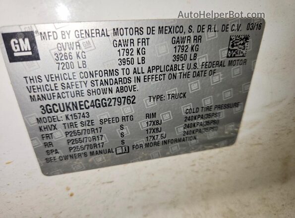 3GCUKNEC4GG279762 2016 CHEVROLET SILVERADO White Widok komory silnika