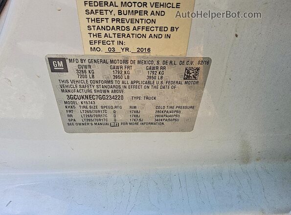 3GCUKNEC7GG234220 2016 CHEVROLET SILVERADO White Engine compartment view