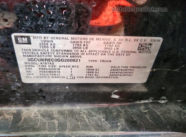 3GCUKREC0GG280821 2016 CHEVROLET SILVERADO Black ძრავის განყოფილების ხედი