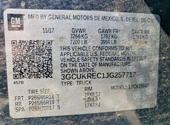 3GCUKREC1JG257717 2018 CHEVROLET SILVERADO Синий Вид подкапотного пространства
