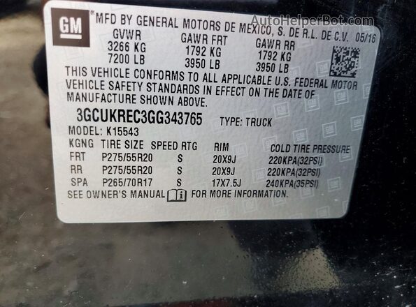3GCUKREC3GG343765 2016 CHEVROLET SILVERADO Black Շարժիչի բաժամունքի տեսք