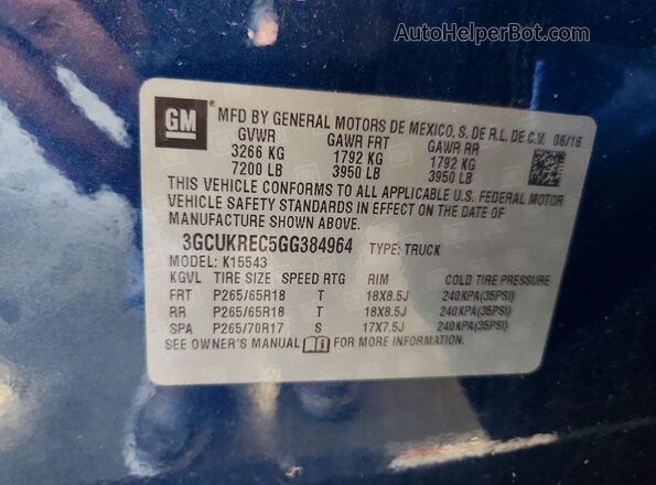 3GCUKREC5GG384964 2016 CHEVROLET SILVERADO Blue Widok komory silnika