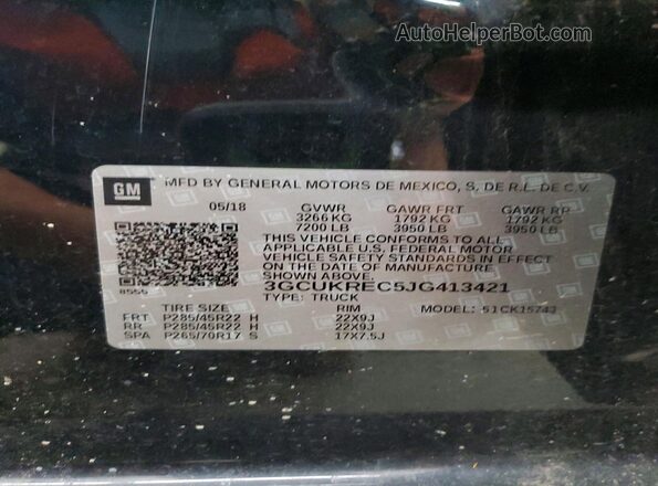 3GCUKREC5JG413421 2018 CHEVROLET SILVERADO Черный Вид наклейки с VIN-кодом