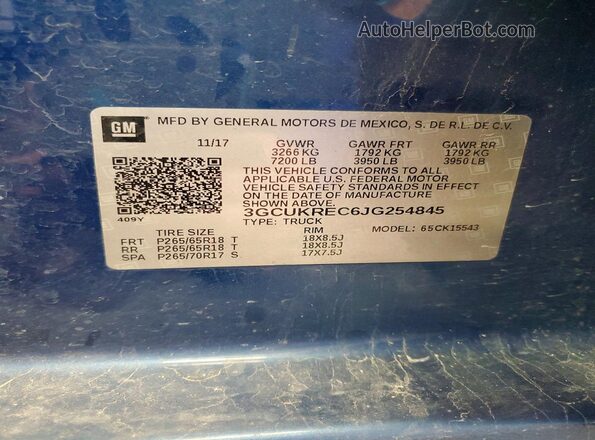 3GCUKREC6JG254845 2018 CHEVROLET SILVERADO Blue Вид підкапотного простору