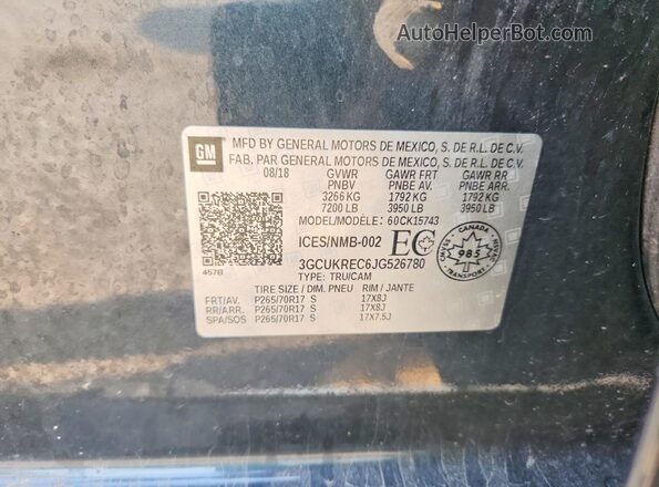 3GCUKREC6JG526780 2018 CHEVROLET SILVERADO Серый Вид подкапотного пространства