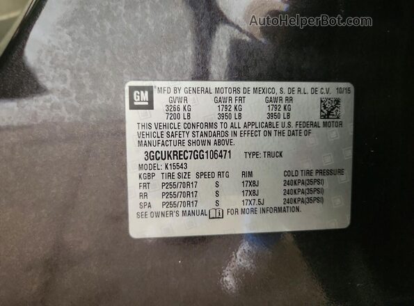 3GCUKREC7GG106471 2016 CHEVROLET SILVERADO Серый Вид подкапотного пространства
