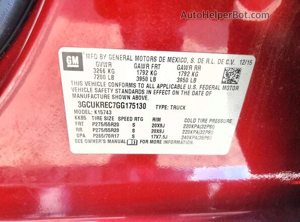 3GCUKREC7GG175130 2016 CHEVROLET SILVERADO Red Widok komory silnika