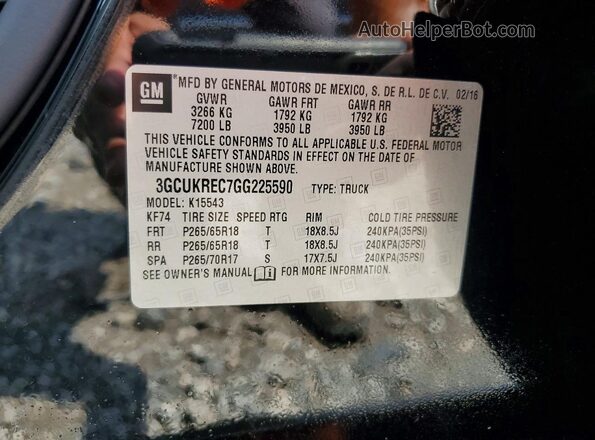 3GCUKREC7GG225590 2016 CHEVROLET SILVERADO Black Вид наклейки з VIN-кодом